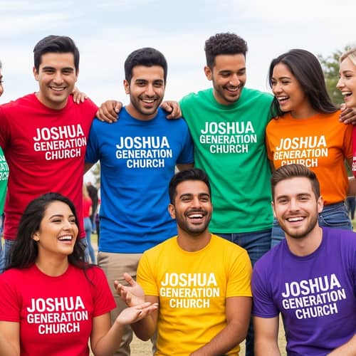Diverse and Vibrant Joshua Generation Church T-shirt Group