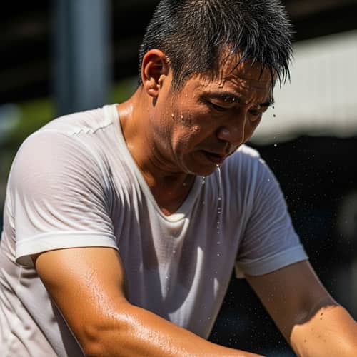Intense Exercise in the Blazing Sun | Sweat-drenched Asian Man