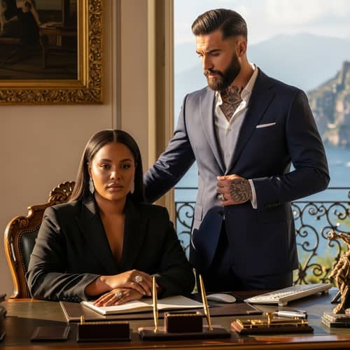Elegant Plus-Size African American Woman & Husband in Italian Villa