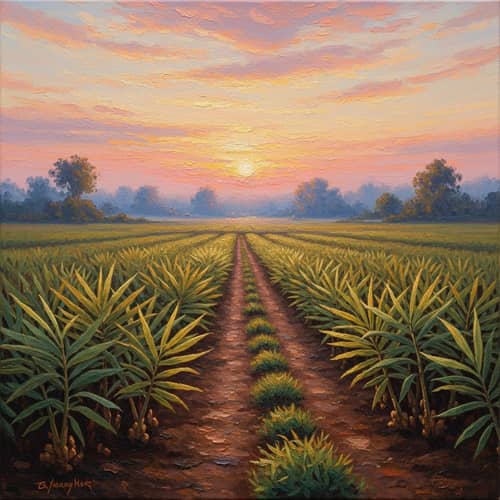 Ginger Fields at Sunrise: Impressionist-Inspired Landscape
