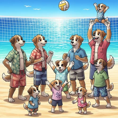 Dog-like creatures enjoying a sunny beach day | Playful scene