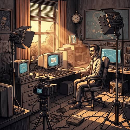 Intricate Chiaroscuro Digital Painting of Retro-Styled Webinar