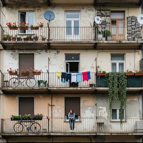 Urban Apartment Building Facade with Six Balconies