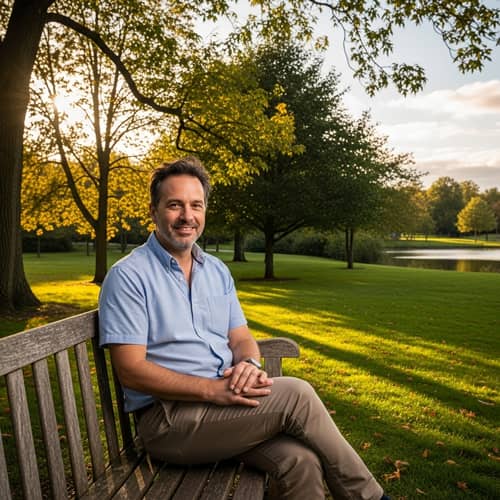 Relaxed Man in Casual Attire - Peaceful Park Setting