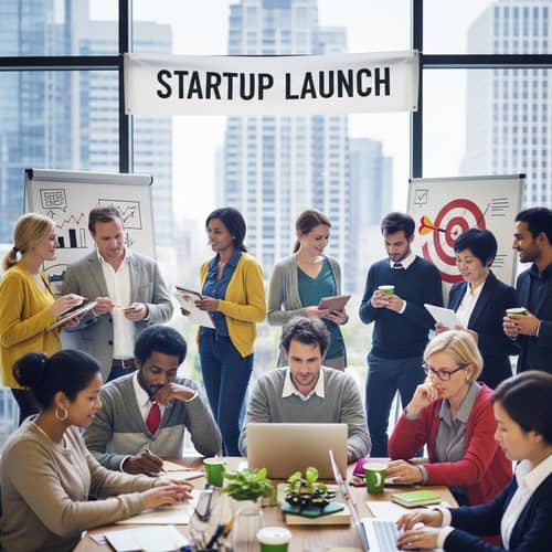Vibrant Business Setting with diverse people and innovative energy