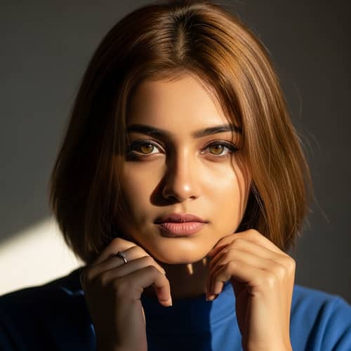Young 21-Year-Old South Asian Woman with Distinctive Light Brown Hair