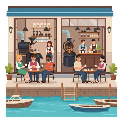 Tranquil Coffee Roaster Cafe by the Canal