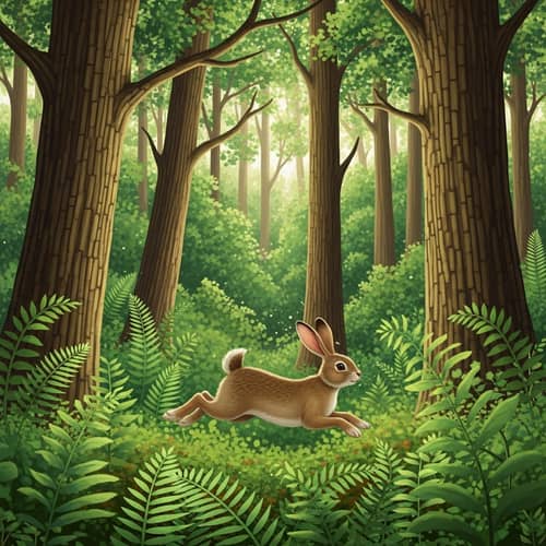 Joyful Rabbit Hopping in Dense Forest Setting