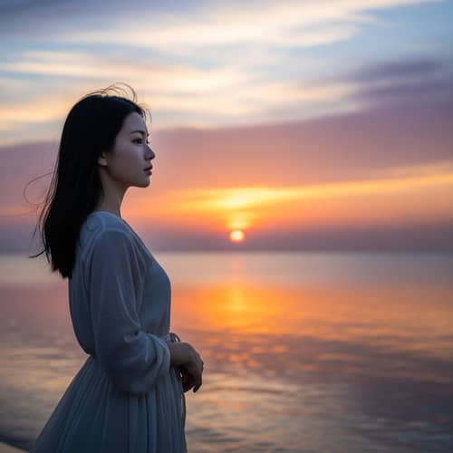 Beautiful Chinese Girl at Beach | Sunrise Scene