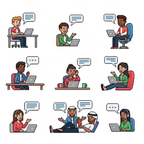 Vibrant Pixel Art Style People Communicating Emotions
