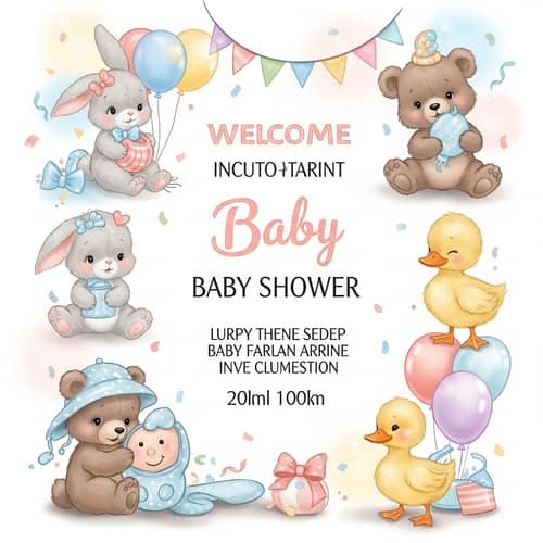 Adorable Baby Animals Baby Shower Invitation Design