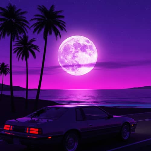 Vintage 1980s Car on Coastal Road at Dusk | Synthwave Style