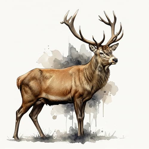Majestic Stag Watercolour Painting: Impressive Antlers and Rich Hues