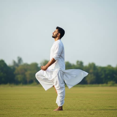 Serene South Asian Man Displaying Balance and Discipline