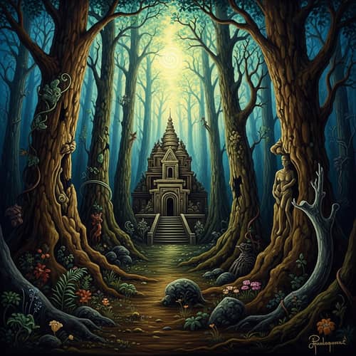 Mystical Forest with Ancient Temple | Surrealism Art