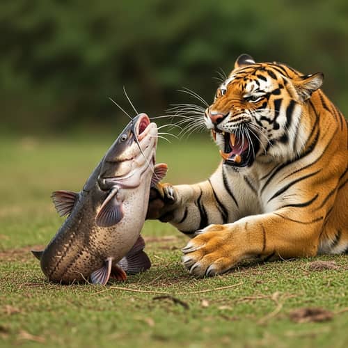 Catfish vs Tiger: Wild Confrontation of Two Species
