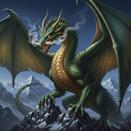 Majestic Dragon - Emerald and Gold Scale Creature