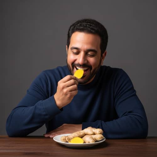 Middle Eastern Man Enjoying Bright Yellow Ginger