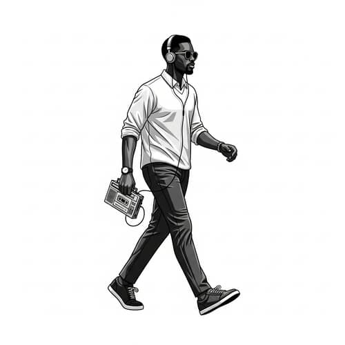 Vintage Black Man T-Shirt Design with Cassette Player | Cool Retro Tee