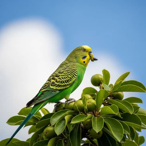 Colorful Parakeet Perched on Lush Tropical Tree - Enchanting Nature Scene