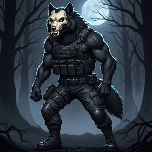 Dark Wolf with Skull Mask | Black Military Gear