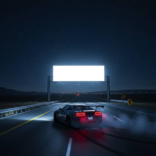 Nighttime Drifting: Solitary Sports Car on Empty Highway
