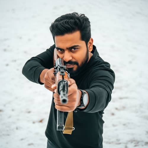 South Asian Man with Weapon - Japanese Manga Style Art