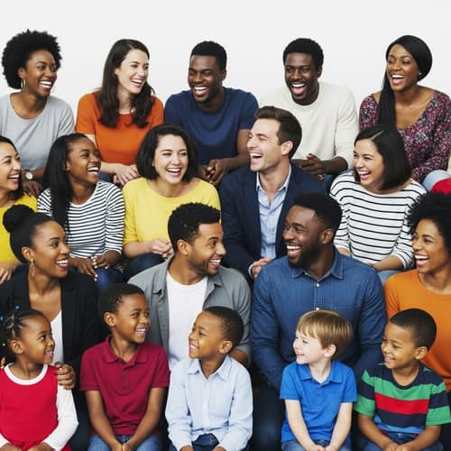 Diverse Assembly of Thrilled Mothers, Multicultural Children, Comedians, Teachers, and Captivating Speakers