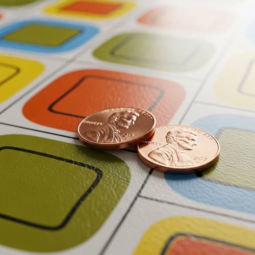 Retro Copper Pennies on Vintage Kitchen Table