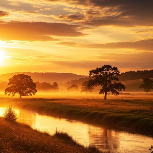 Divine Inspiration: Serene Countryside Landscape in Golden Light