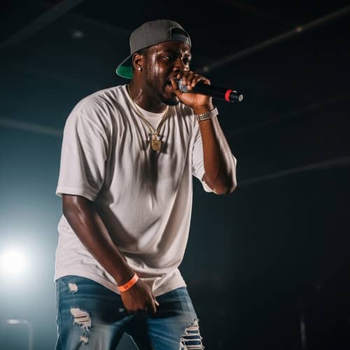 Passionate 20s Black Male Rapper on Stage | Intense Performance