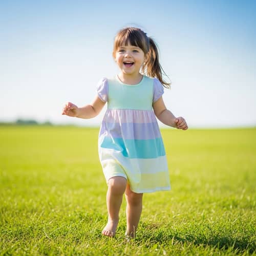 Young Caucasian Girl Playing in Lush Green Field