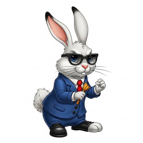 Charismatic Cartoon Rabbit with Long Ears and Fluffy Tail