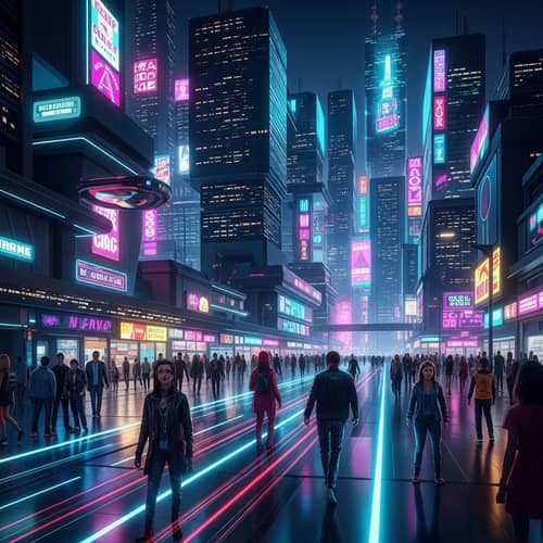 Futuristic Nocturnal Metropolis | Neon City Life Exploration