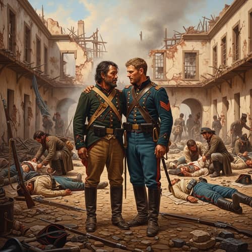 Friendship and War Depicted in Realism Art Style