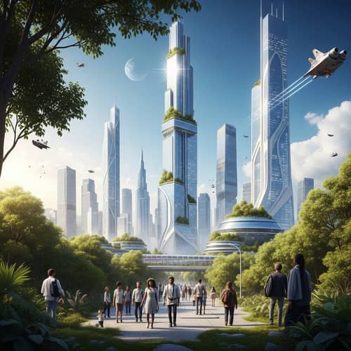 Earth 2176: Ultra-Modern Eco-Friendly Cityscape and Spaceships
