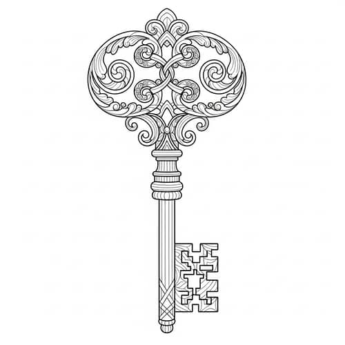 Intricate Key Coloring Page for Creative Fun