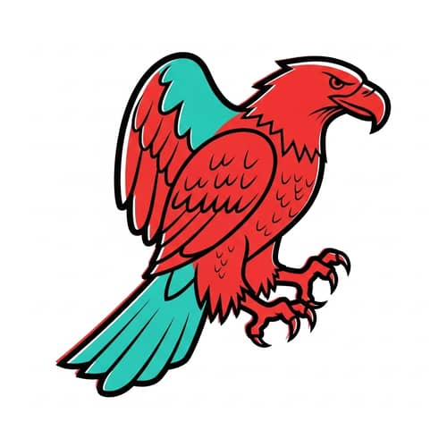 Minimalist Eagle Illustration in Red and Turquoise | Dynamic Pose