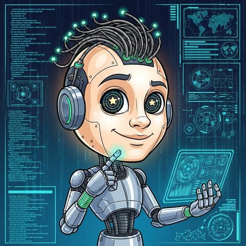 Charming and Intelligent AI Character Illustration