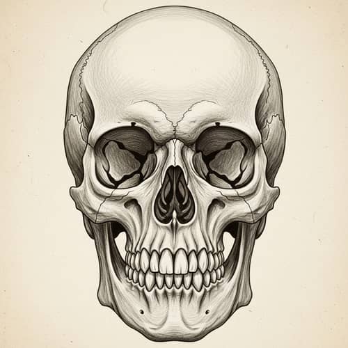 Intricate Human Skull Graphite Pencil Sketch - Vintage Medical Style