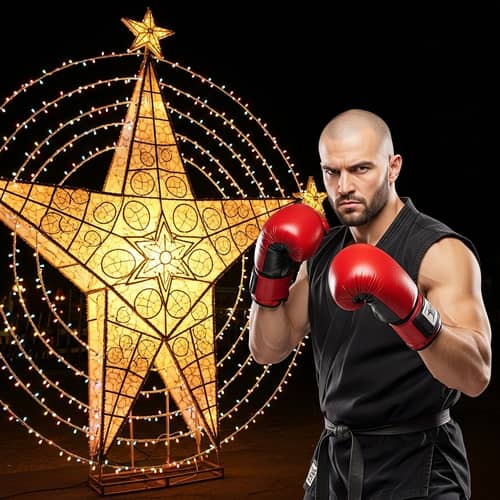 Colorful Christmas Parol Display with Martial Arts Fighter