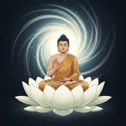 Enchanting Buddha Meditation on White Lotus - Fairytale Illustration