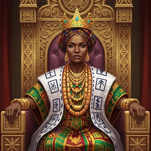 Regal African Queen in Vibrant Royal Attire | Throne Portrait