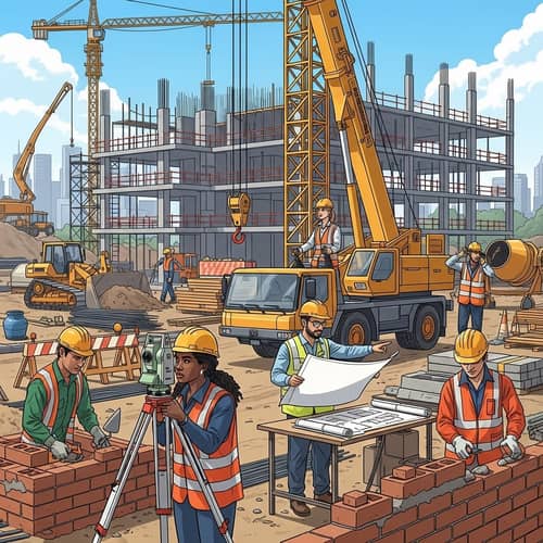 Diverse Construction Site in Daytime - Builders at Work