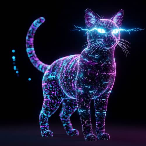 Pixelated Neon Cat - Virtual Reality and Nature's Marvel