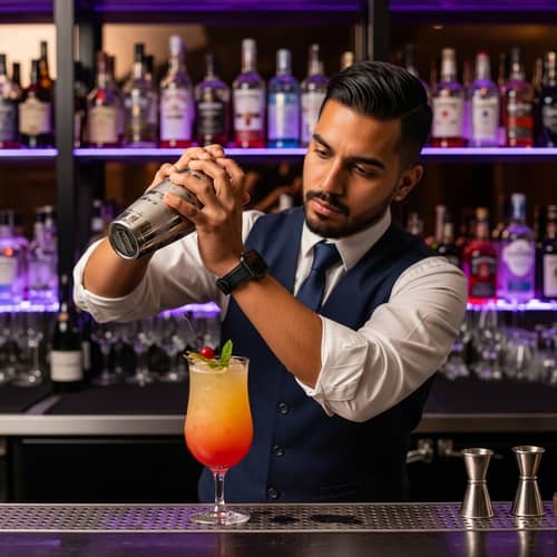 Professional Mixology: Bright and Multicolored Cocktail Preparation