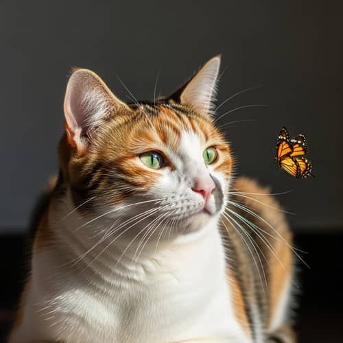 Calico Cat in Relaxed Pose with Orange, Black, and White Fur