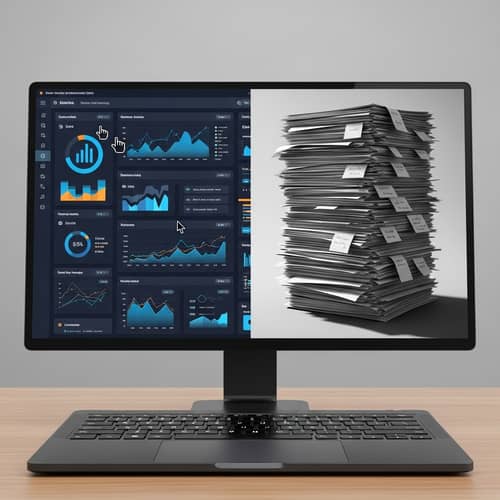 Efficient Software vs Document Pile: Productivity Illustration