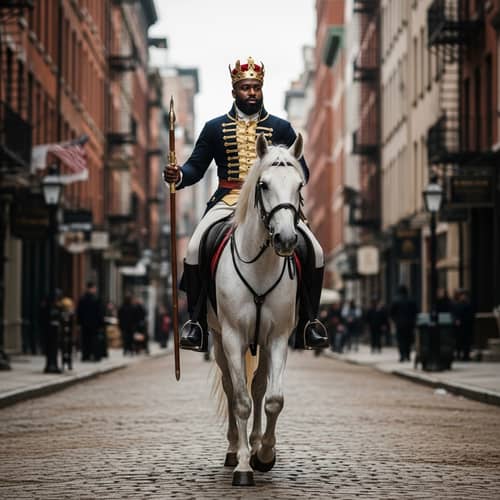 African Prince in Traditional Royal Attire on Majestic Stallion