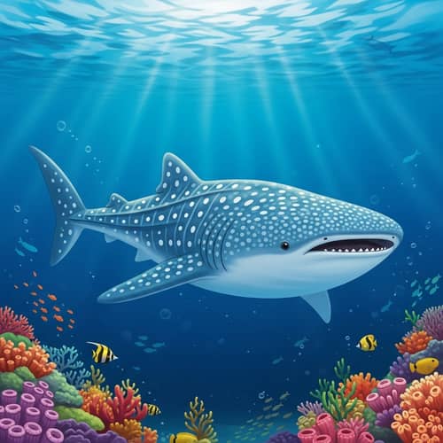 Cartoon Whale Shark Illustration - Vibrant Coral Reef Scene